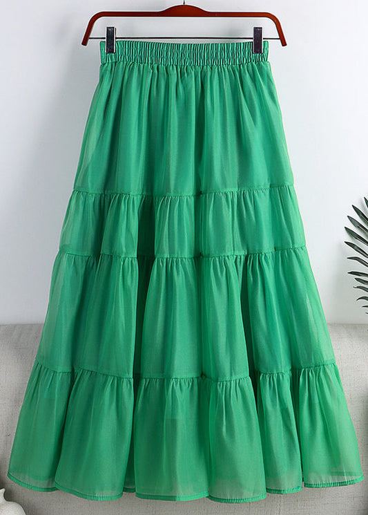 Green Patchwork High Waist Tulle a Line Skirts Summer