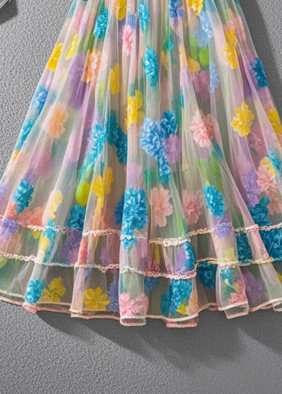Multicolor Print Tulle Beach Skirt Summer