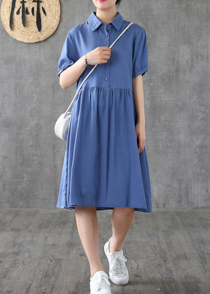 Lapel Cinched Tunic Tunic Tops Blue Dresses