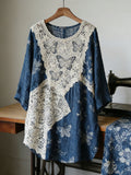 Vintage Lace Butterfly Patchwork Linen Women's Long Sleeve Shirt elevenforest