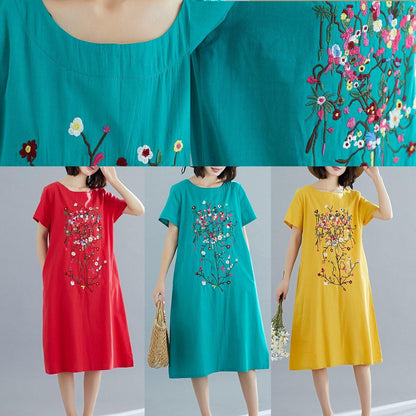 100% Red Cotton Long Shirts Stylish Inspiration Prints Summer Dresses