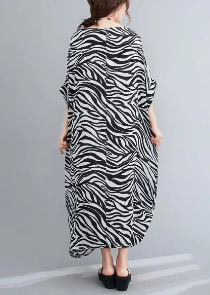 Handmade Striped Dresses O Neck Batwing Sleeve Loose Summer Dress