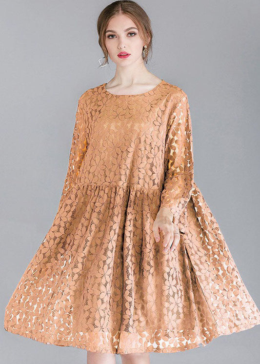 Simple Pink Khaki O-neck Color Lace Party Dresses Bracelet Sleeve