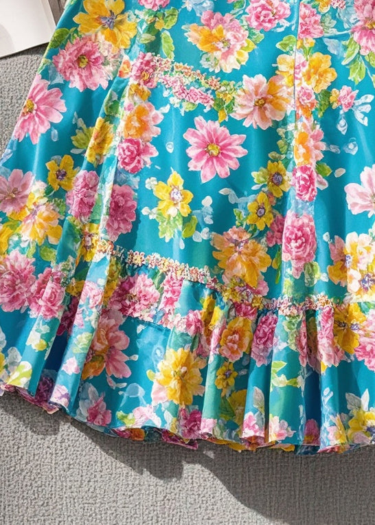 Blue Print Chiffon Wraped Skirts Summer