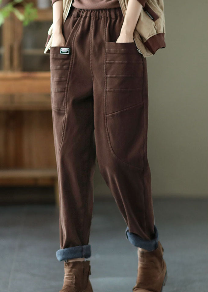 Unique Chocolate Pockets Cotton Harem Pants Winter