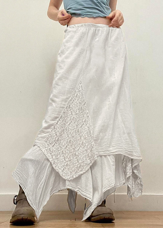 White Asymmetrical Lace Patchwork Skirts Summer