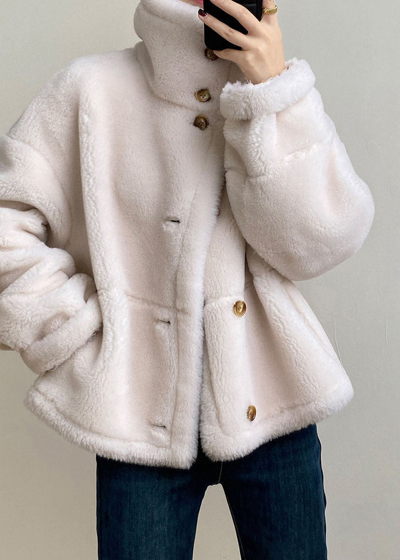 Camel Stand Collar Pockets Patchwork Wear on Both Sides Thick Fleece Jacket Long Sleeve