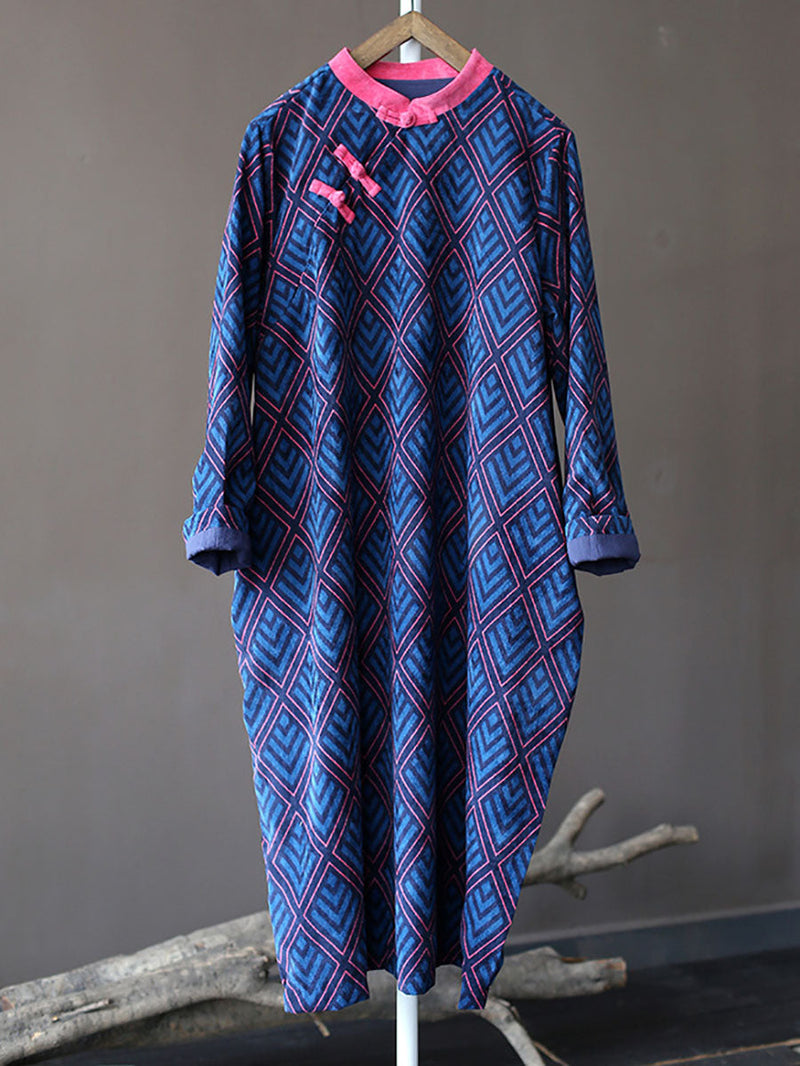 Winter Rhomboids Frog Spliced Long Dress