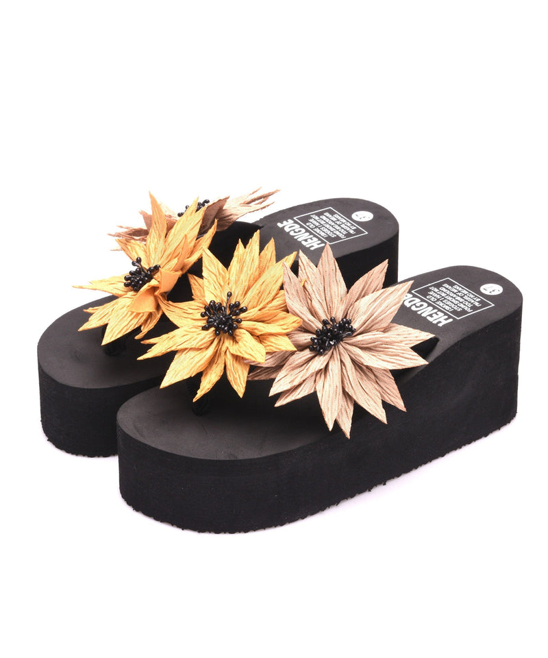 Yellow Peep Toe Cotton Fabric Slide Sandals