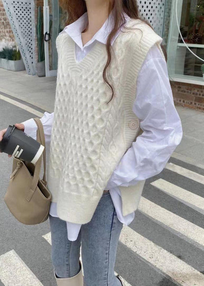 Pink Peter Pan Collar Shirts and Vest Knit Two Pieces Set Fall