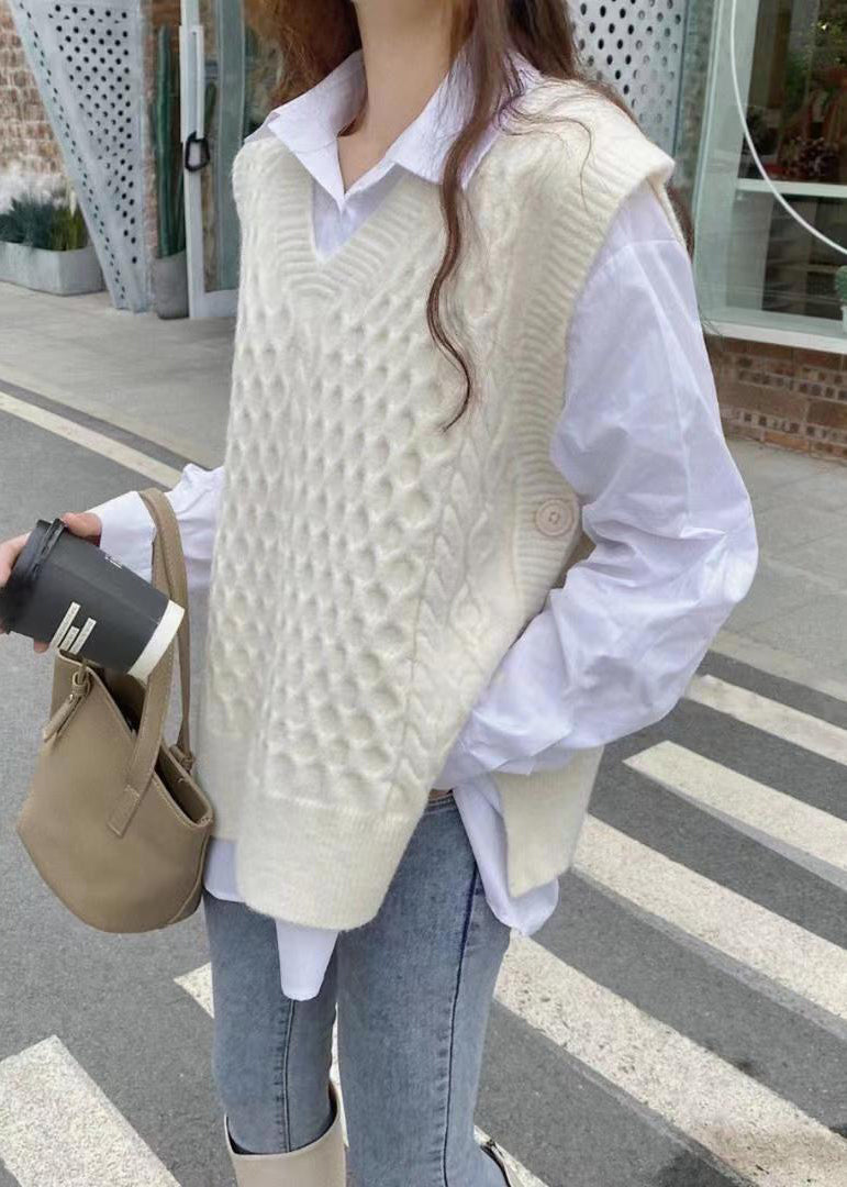 Pink Peter Pan Collar Shirts and Vest Knit Two Pieces Set Fall