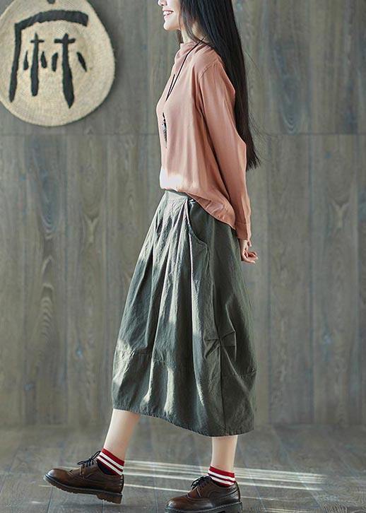 Boutique White Stripes Pockets Lantern Cotton Linen Summer Skirt