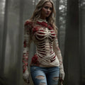 Women's Vintage Red Rose Skeleton Art Cozy Knit Sweater artswardrobe