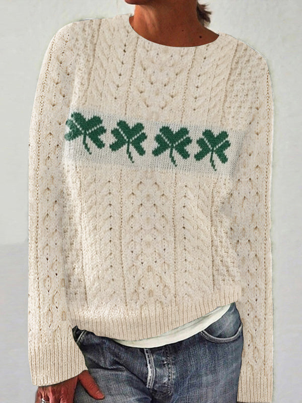 Women's Irish Shamrock Aran Sweater artswardrobe