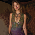 Vintage Western Boho Collection Purple Floral Embroidered Linen Long Sleeve T-shirt elevenforest