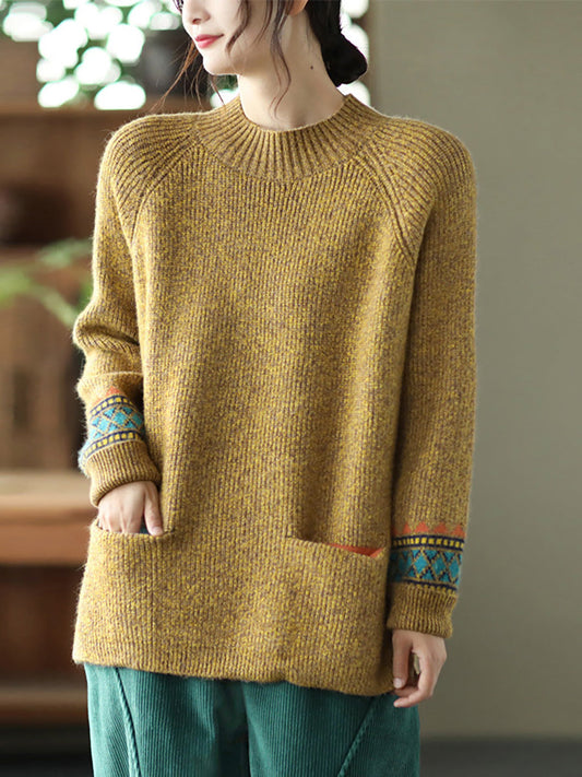 - Turtleneck Knitted Split Hem Long Sleeve Sweater