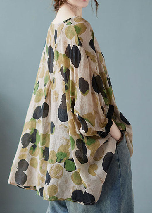 Green O-neck Dot Half Sleeve Shirts