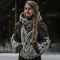 Women's Vintage Celtic Knot Art Knit Color Block Cozy Hooded Sweater elevenforest
