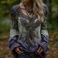 Women's Vintage Viking Celtic Knot Phoenix Art Pattern Linen Shirt elevenforest