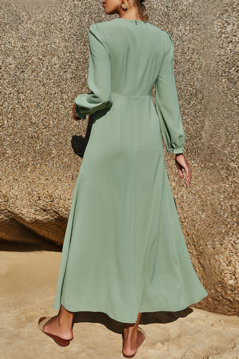 Split Joint Stringy Selvedge O Neck Waist Dresses