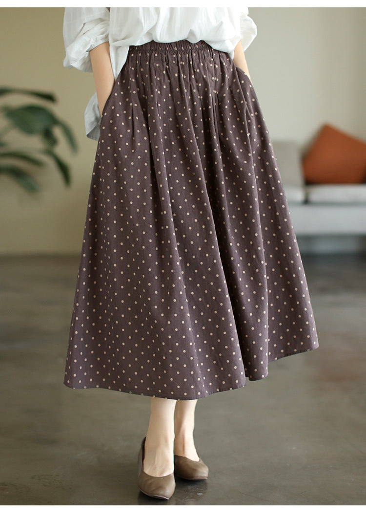 Literary Temperament High Waist Polka Dot Skirt