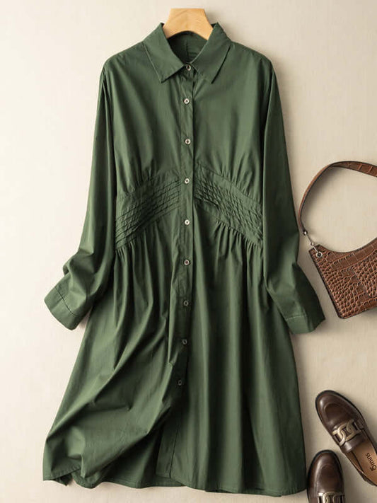 Classic High-waisted Mid-length Loose Shirt Dress