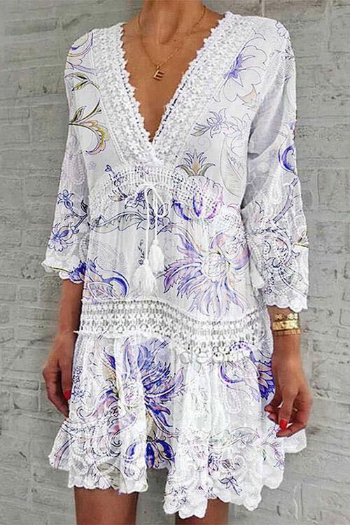 Print Long Sleeve Mini Dress