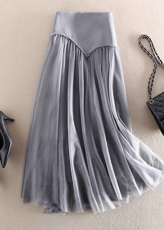 Grey High Waist Patchwork Tulle Skirt Spring