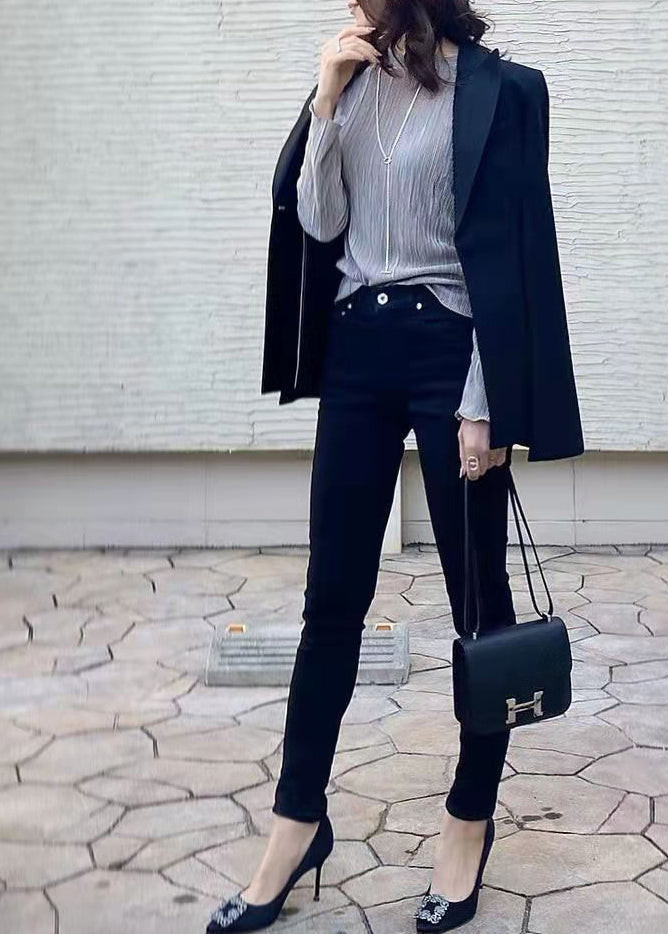 Silm Fit Grey O-neck Wrinkled Shirt Fall