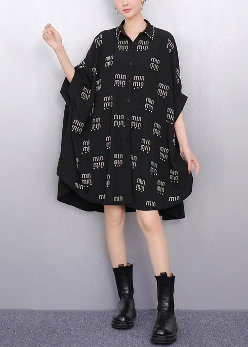 Black Oversized Letter Zircon Long Tops Summer