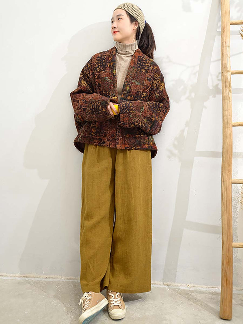 Winter Print Button Short Cotton Coat