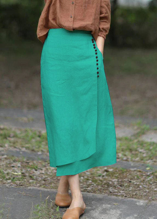 Boutique Green Asymmetrical Design Elastic Waist a Line Skirts Spring