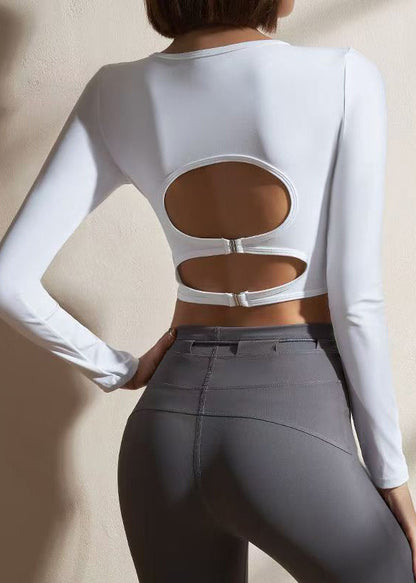 White O-neck Long Sleeve Yoga Tops