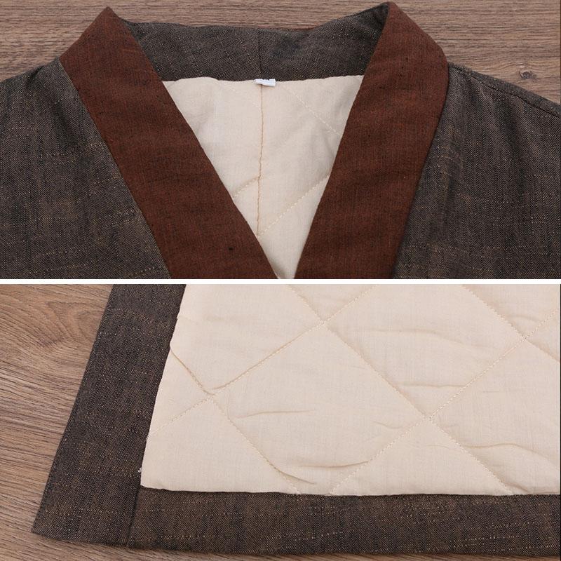 Autumn Winter Linen Retro Patchwork Lacing Coat