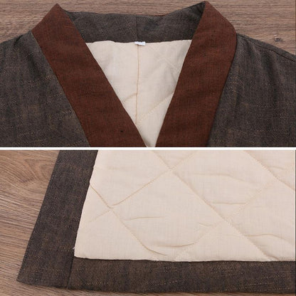 Autumn Winter Linen Retro Patchwork Lacing Coat