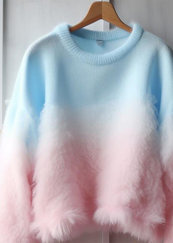 Gradient Color Fluffy Cozy Cotton Knit Sweaters Fall