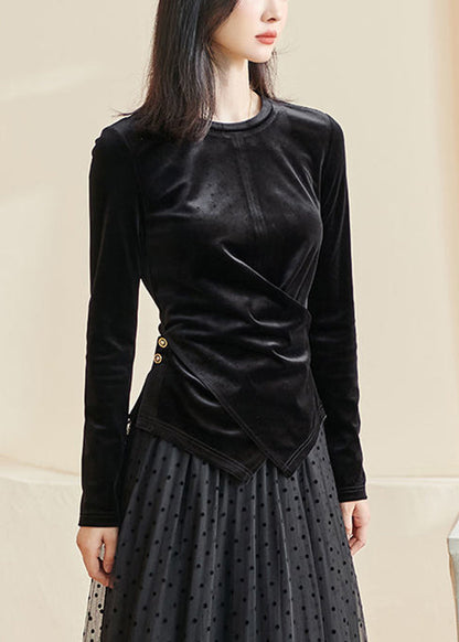 Black Wrinkled Silk Velour Top Fall