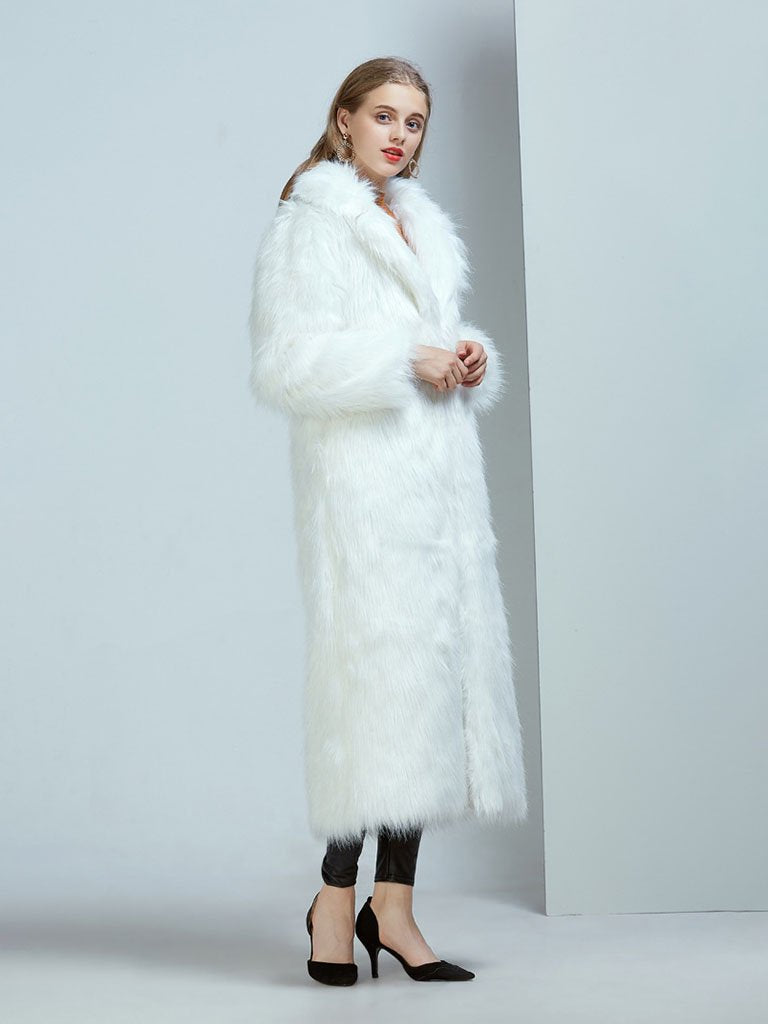 Faux Fur Coat V Neck Long Sleeve Maxi Winter Coat