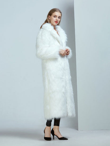 Faux Fur Coat V Neck Long Sleeve Maxi Winter Coat