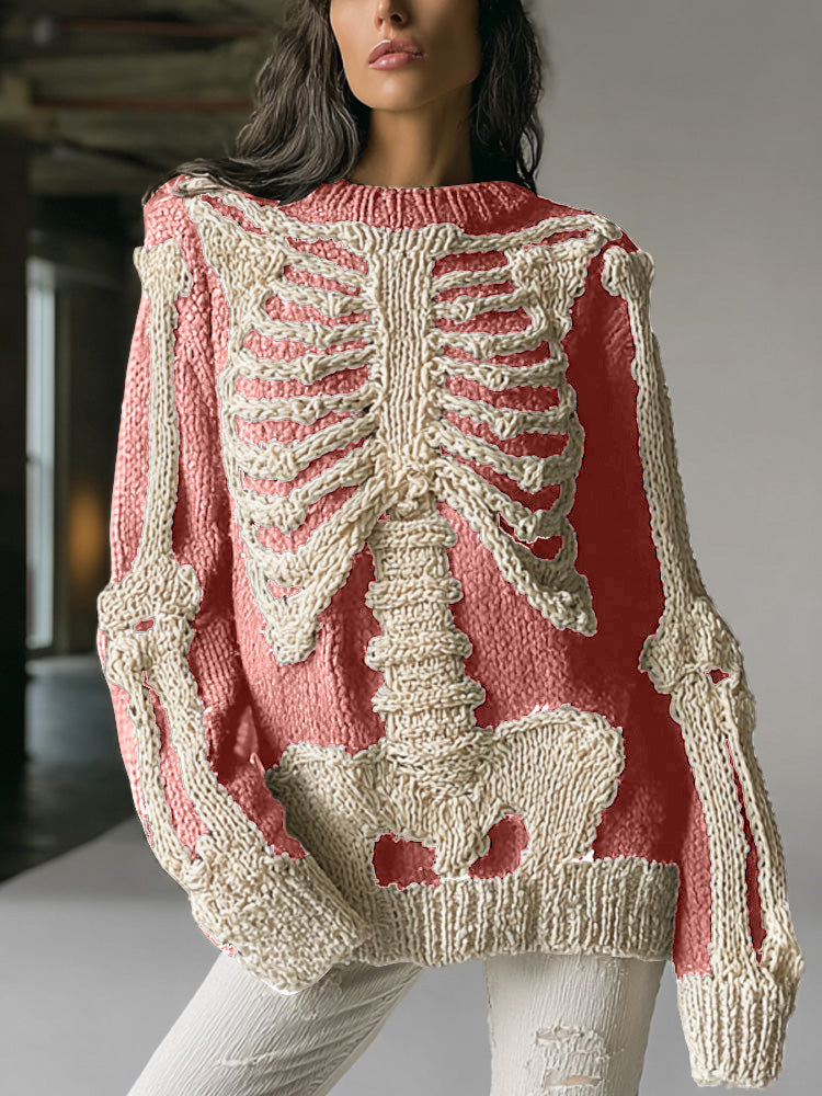 Women's Vintage Halloween Skull Embroidered Sweater artswardrobe