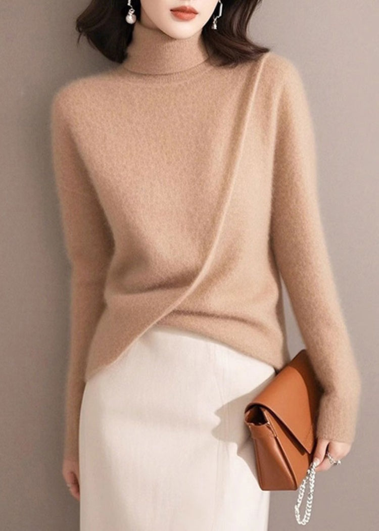 Organic Light Camel Asymmetrical Cotton Knit Sweaters Spring