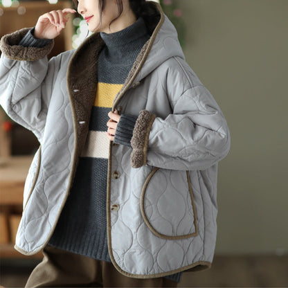 Hooded Thickened Diamond Sherpa Wool Thermal Jacket
