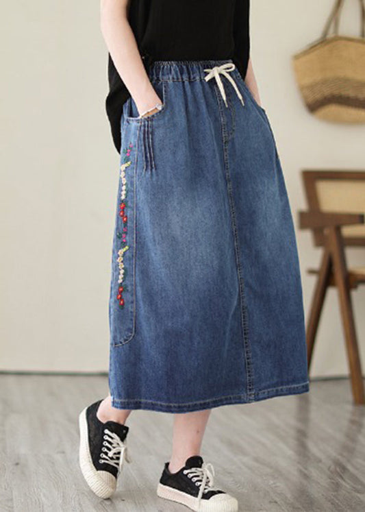 Blue Embroideried Pockets Denim Skirts Summer