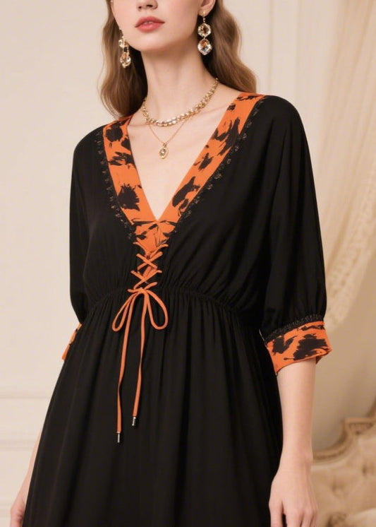 Black Patchwork Cross Strap Chiffon Maxi Dresses Summer