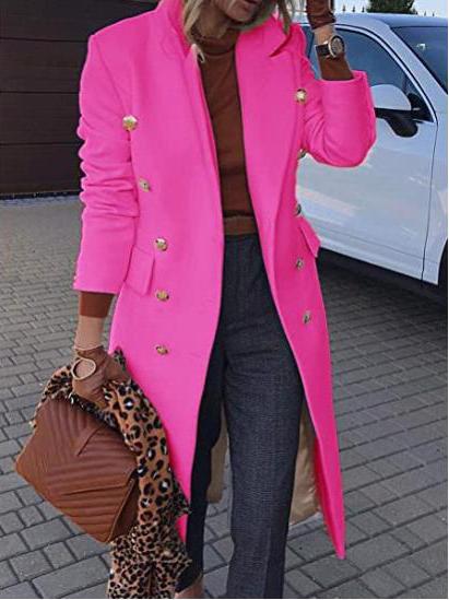 Coats Lapel Button Pocket Long Sleeve Woolen Coat