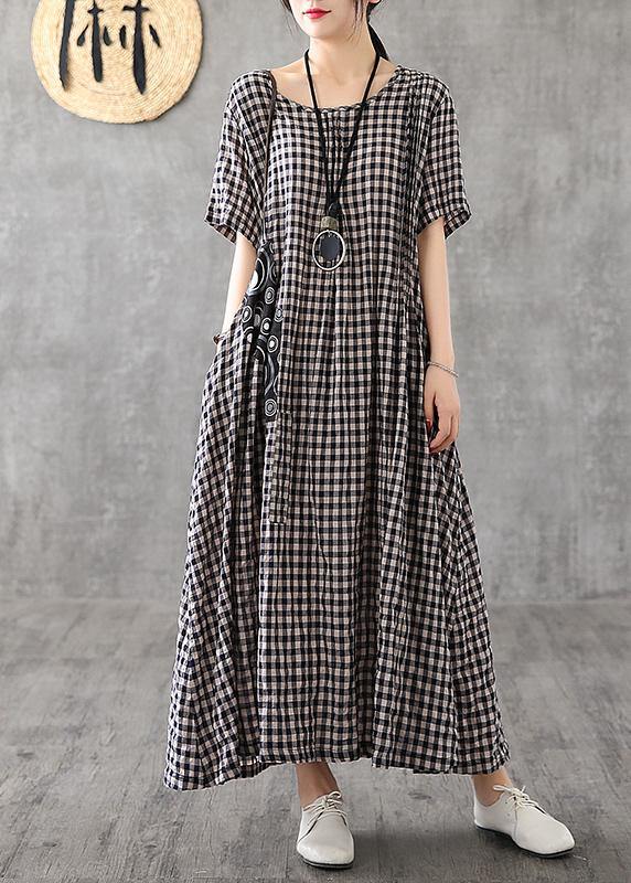 Vivid Patchwork Linen Quilting Dresses Runway Black Plaid Dresses Summer