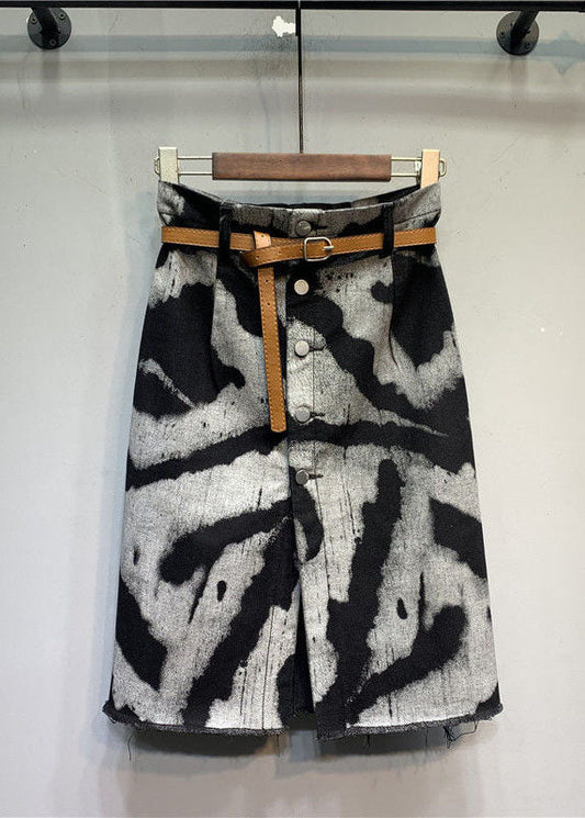 Retro Black Front Open Button Denim Skirts Summer
