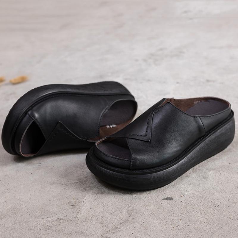 Sewing Platform Leather Slippers