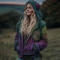 Women's Vintage Life Of Tree Gradient Art Knit Cozy Hooded Sweater artswardrobe