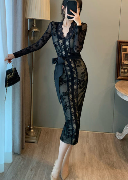 Black Tunic Lace Wraped Dress Summer